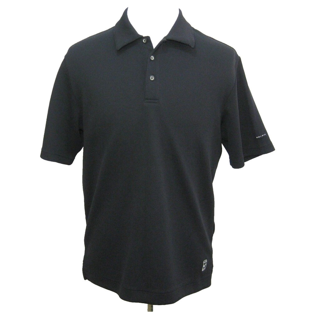 Nike Tennis Mens Large Solid Black Short Sleeve Dri-Fit Polo Shirt Golf Fitness